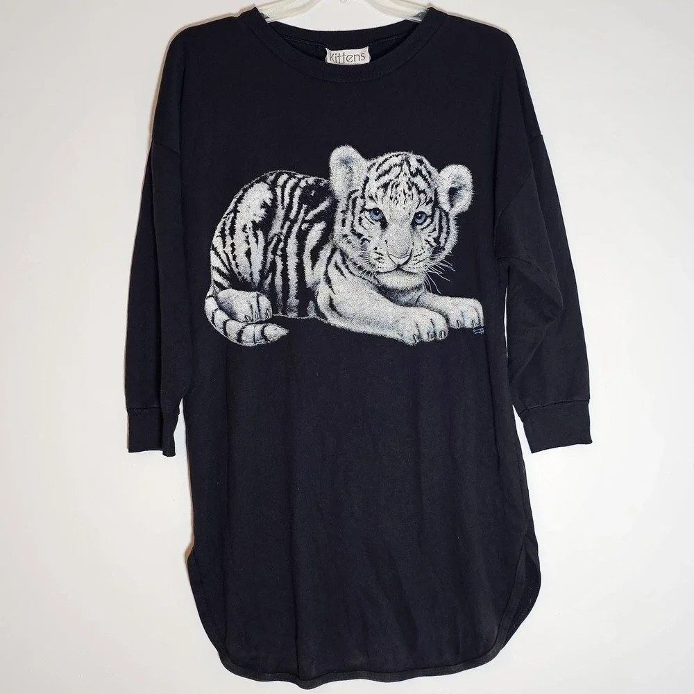 Vintage Kittens Shirt Womens Large Tiger Cub Graphic Long Sleeve 90s USA